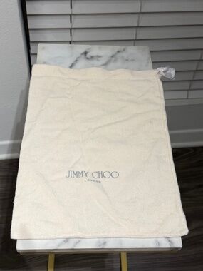 Jimmy Choo Authentic Cream Dustbag Grey Logo Single Drawstring  14.5"H x 11"W